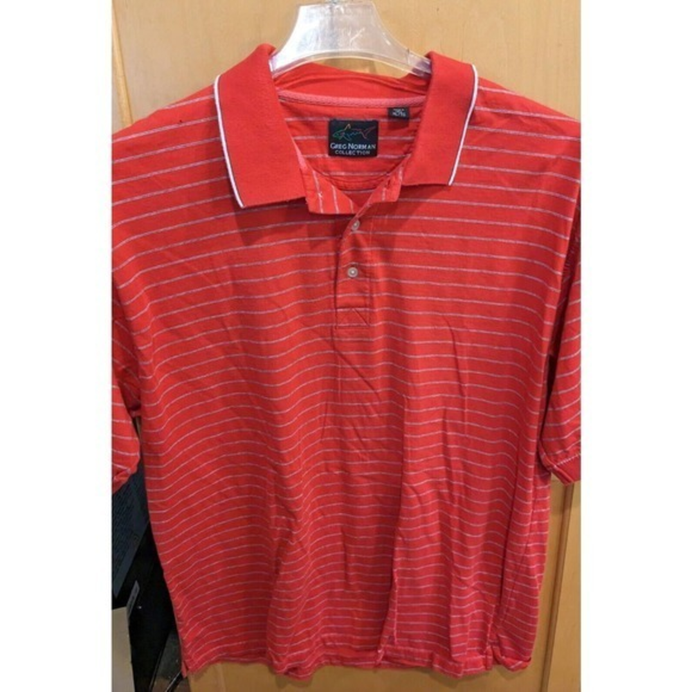 Greg Norman Men's Polo Shirt‎ Play Dry Short Sleeve Red stripes XL